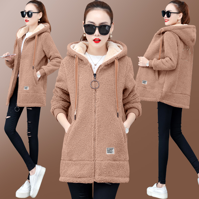 Thick plus velvet all-match fleece coat for women