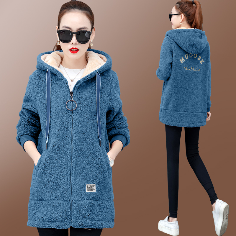 Thick plus velvet all-match fleece coat for women