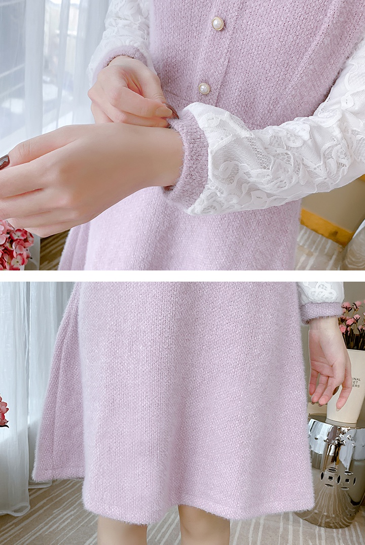 Thick plus velvet overcoat bottoming knitted dress for women