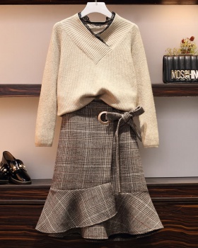 Winter slim skirt fat sister sweater 2pcs set for women