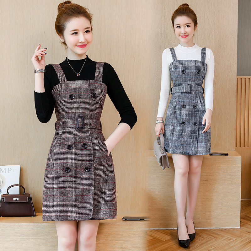 Bottoming autumn and winter knitted dress 2pcs set for women