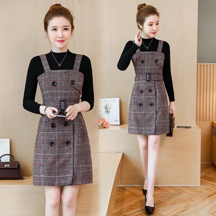 Bottoming autumn and winter knitted dress 2pcs set for women