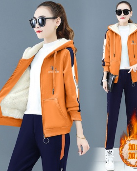 Plus velvet casual wear hoodie 2pcs set for women