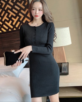 Package hip long knitted long sleeve slim dress for women