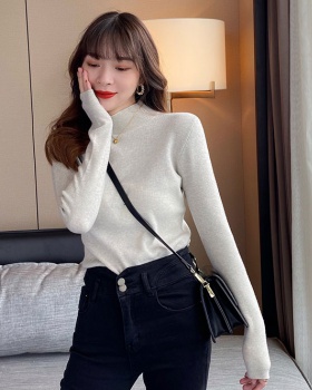 Long sleeve slim sweater half high collar tops for women