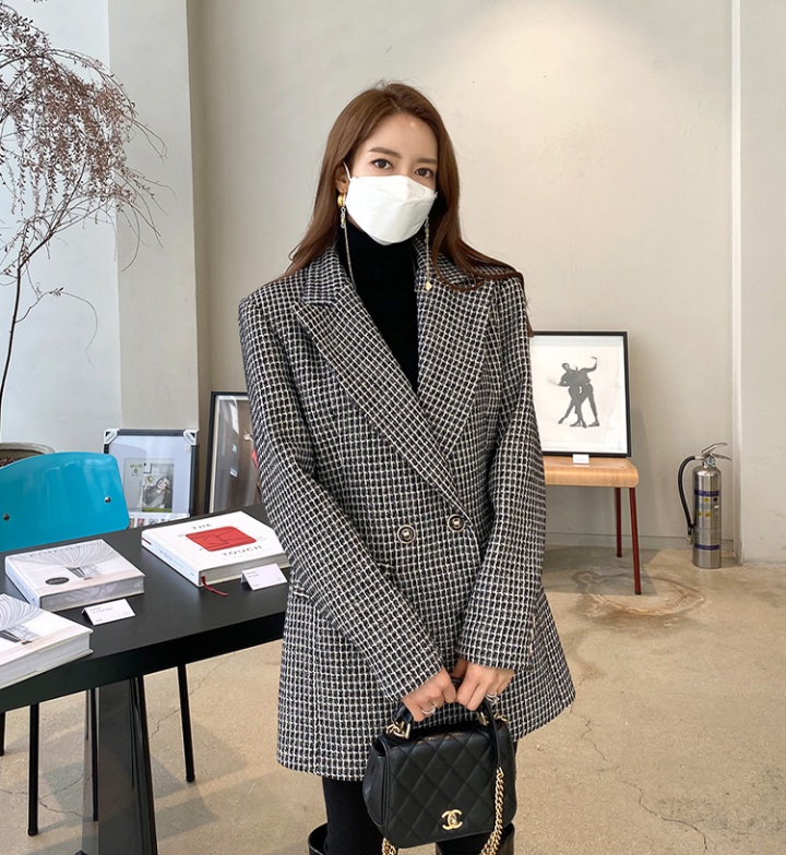 Slim long coat houndstooth Casual business suit
