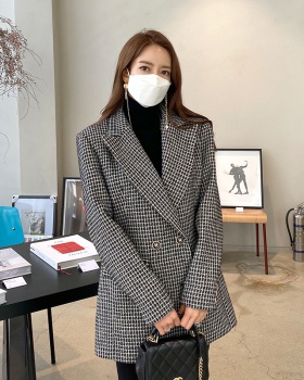 Slim long coat houndstooth Casual business suit