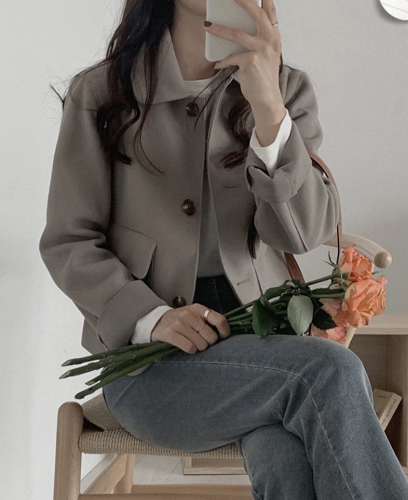 Lapel woolen temperament large pockets Korean style jacket