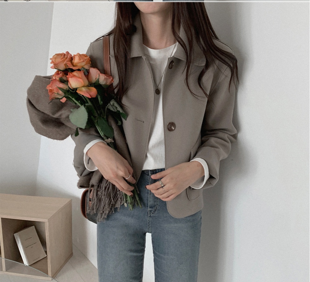 Lapel woolen temperament large pockets Korean style jacket