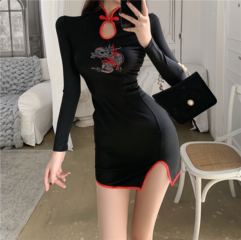 Split hollow dress Chinese style cheongsam for women