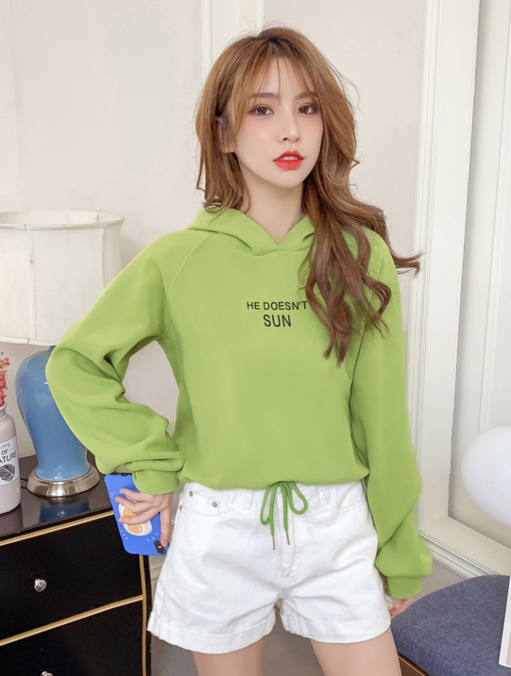 Hooded Korean style hem hoodie plus velvet drawstring tops