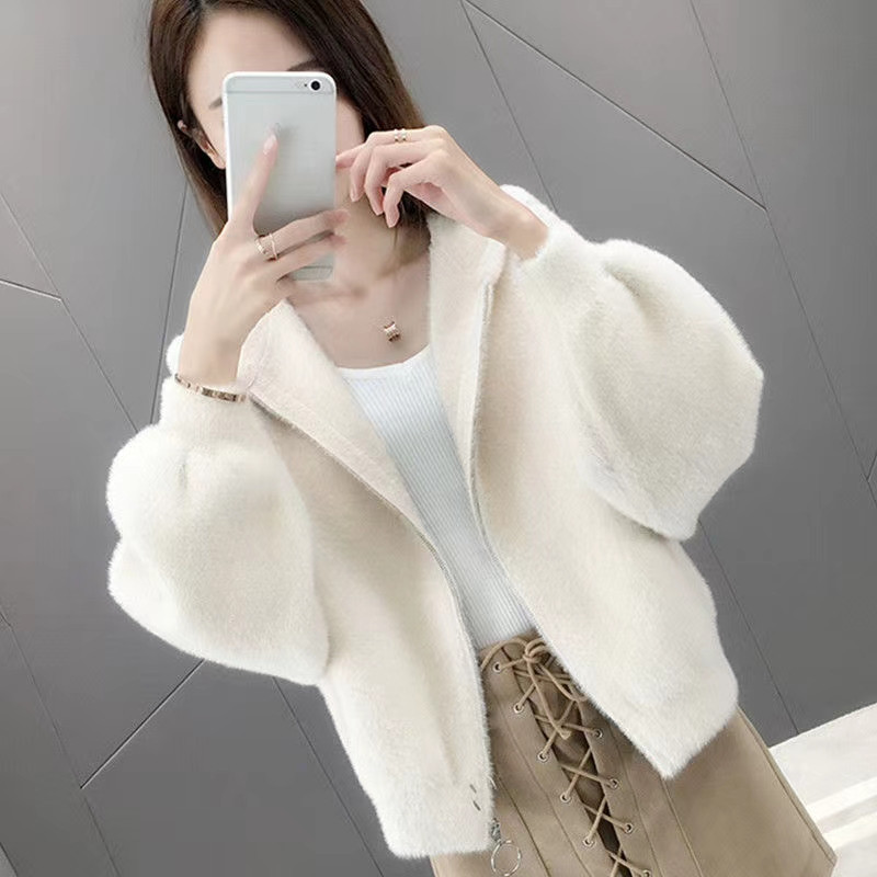 Imitation of mink velvet coat knitted cardigan for women