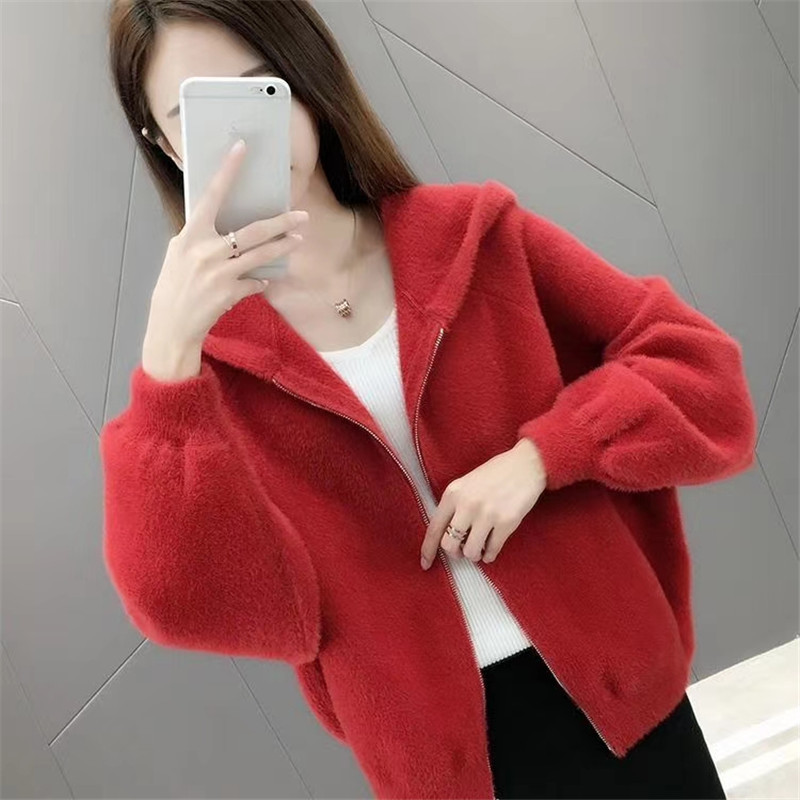 Imitation of mink velvet coat knitted cardigan for women