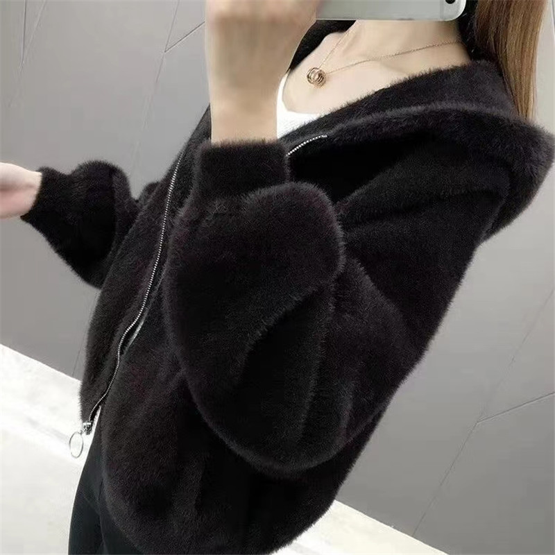 Imitation of mink velvet coat knitted cardigan for women