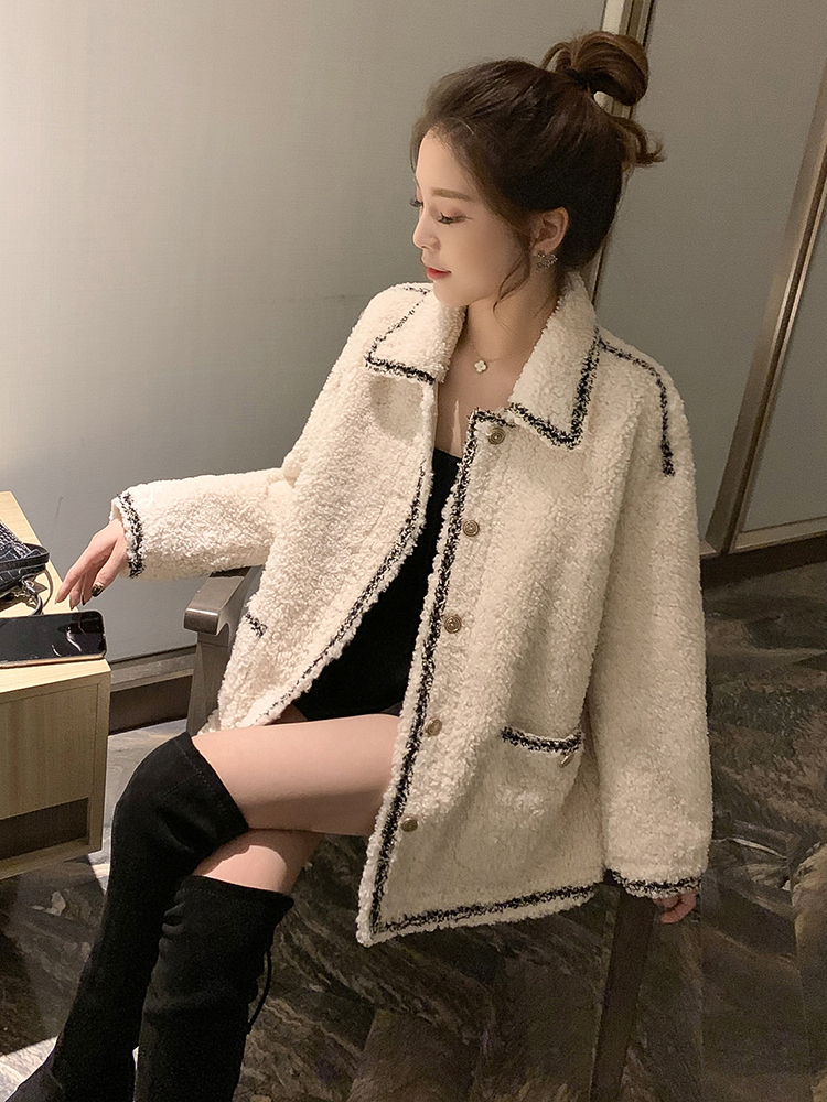 Korean style coat lapel overcoat for women
