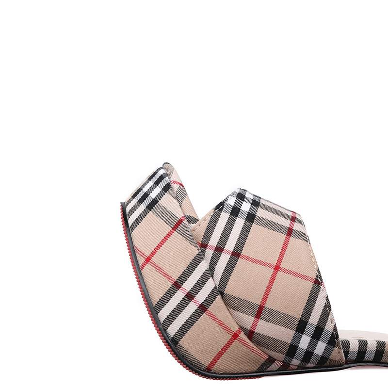 Slim high-heeled plaid slippers mixed colors summer stilettos
