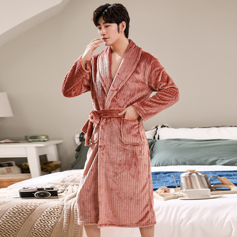 Lapel fashion cardigan autumn and winter nightgown for men