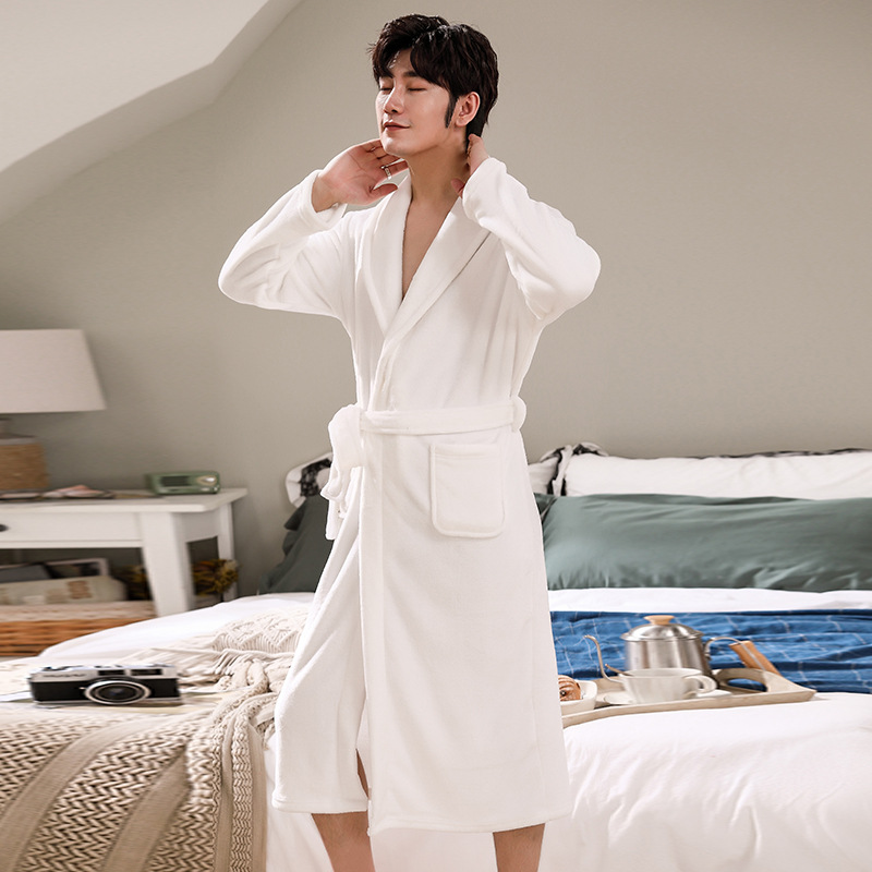 Lapel fashion cardigan autumn and winter nightgown for men