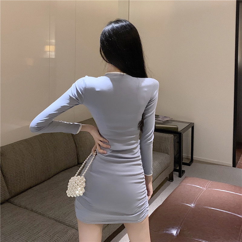 Retro slim autumn and winter bottoming sexy dress