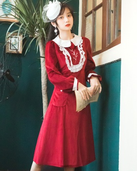 Watkins doll collar embroidered art lantern sleeve lady dress