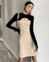 Splice suede mixed colors slim knitted tight dress