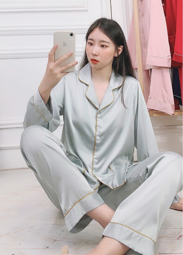 Thin homewear satin Korean style mercerized pajamas 2pcs set