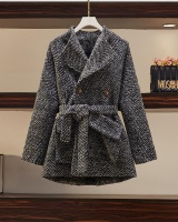 Plaid woolen coat fat sister overcoat for women