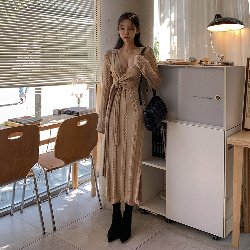 Cinch twist Korean style sweater fashion sexy dress for women