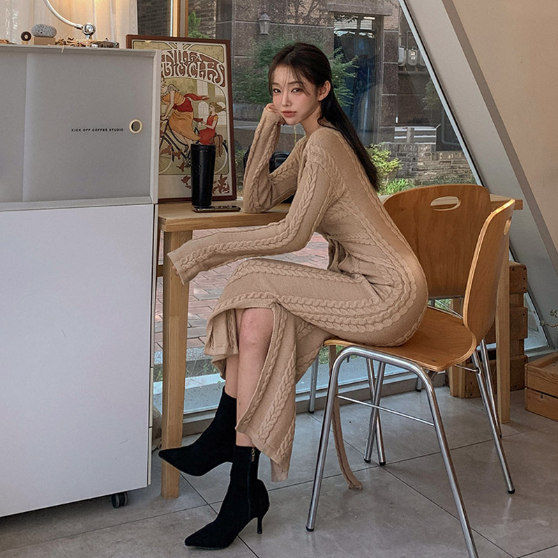 Cinch twist Korean style sweater fashion sexy dress for women