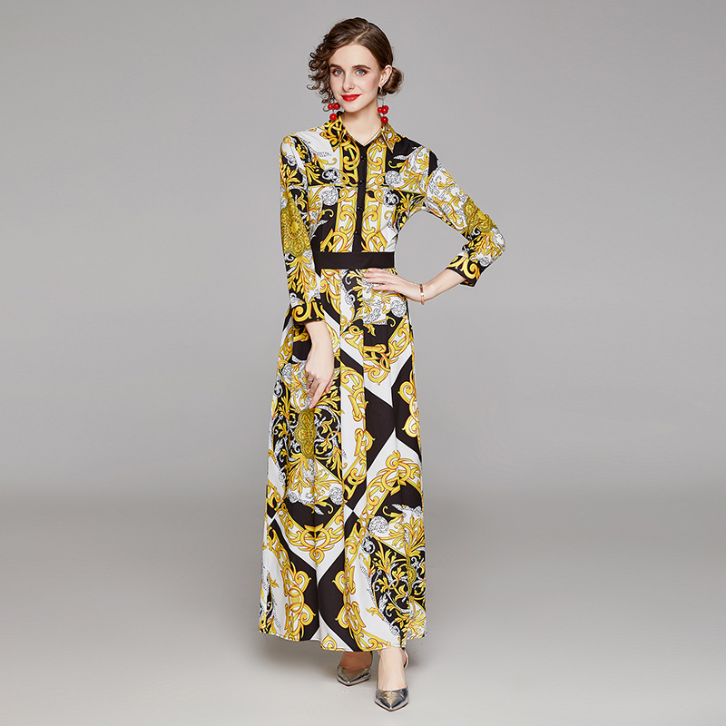 Fashion slim all-match European style printing dress