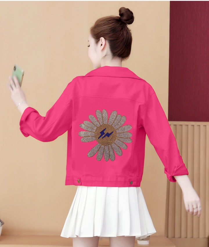 Spring and autumn Korean style denim long sleeve lapel coat