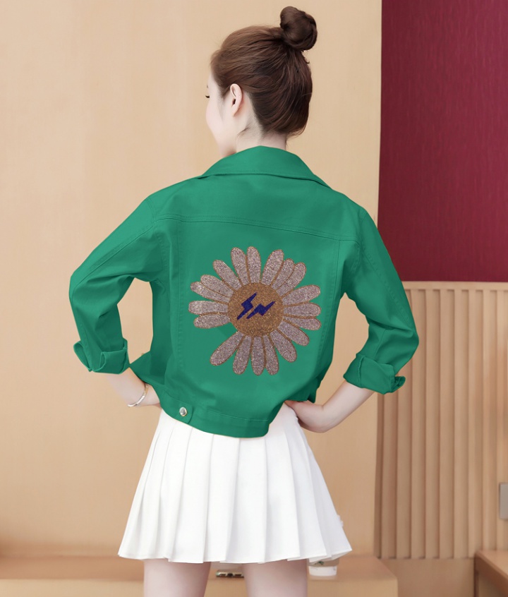 Spring and autumn Korean style denim long sleeve lapel coat