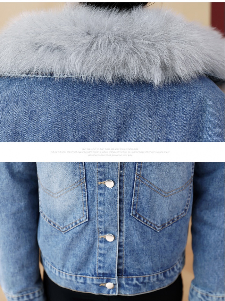 Denim coat large fur collar cotton coat for women