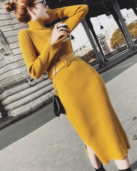 Slim long knitted dress high collar bottoming sweater