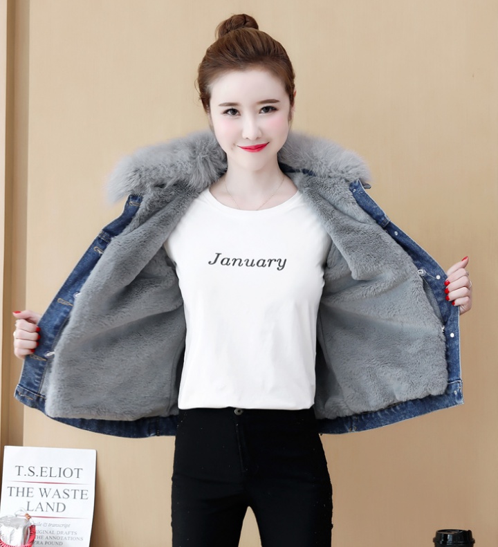Short loose denim cotton coat plus velvet thick coat