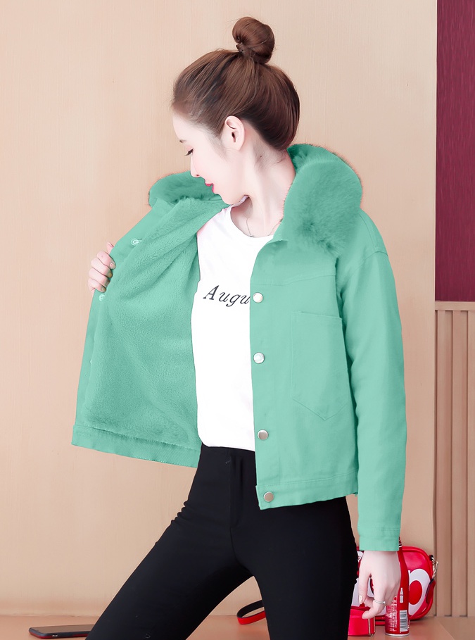 Denim coat fur collar cotton coat for women