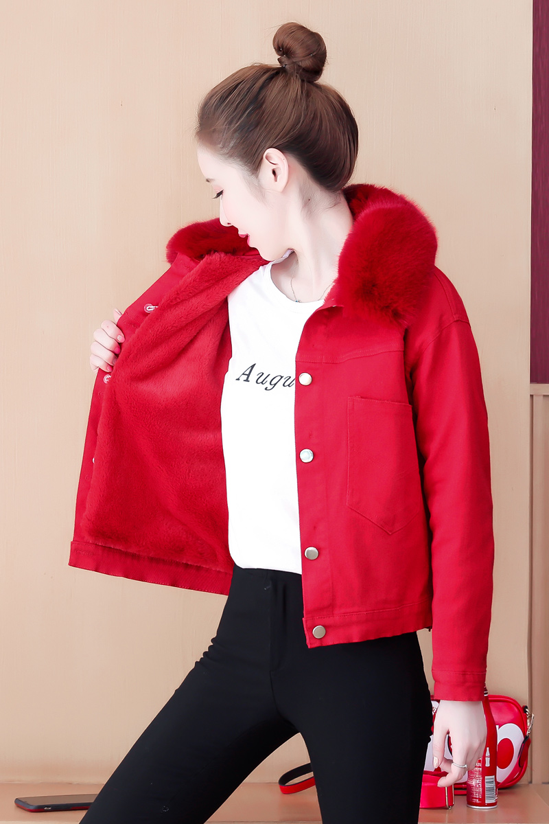 Denim coat fur collar cotton coat for women