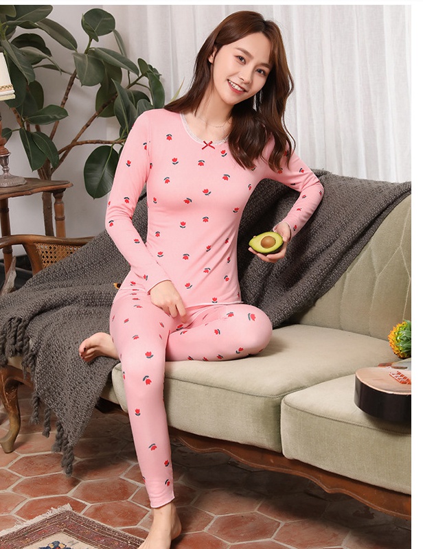 Thin warmth underware pajamas a set for women