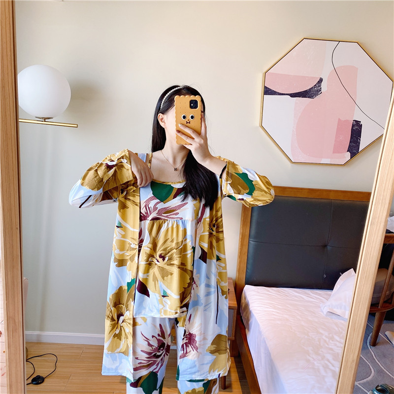 Homewear kimono four seasons pajamas 3pcs set