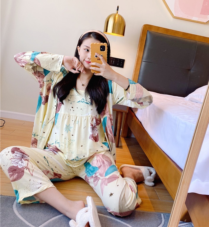Homewear kimono four seasons pajamas 3pcs set