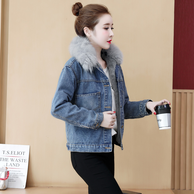 Short Korean style coat plus velvet cotton coat for women