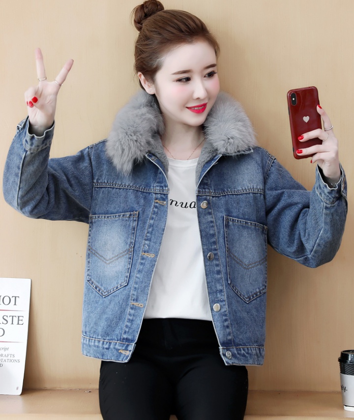 Short Korean style coat plus velvet cotton coat for women