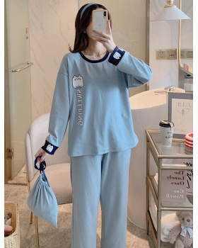 Simple all-match round neck pajamas 2pcs set for women
