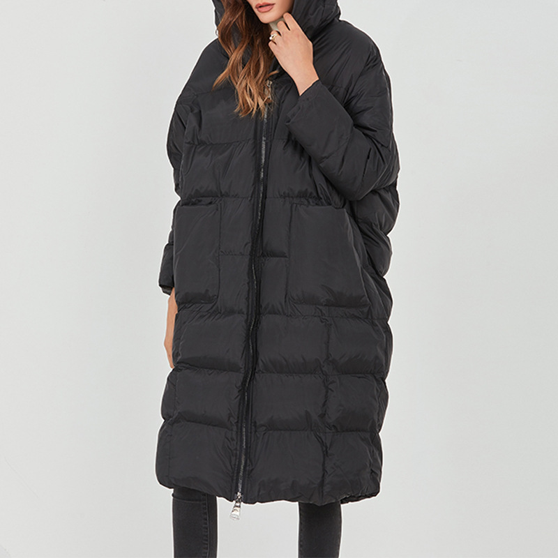 Hooded thick coat long cotton coat for women