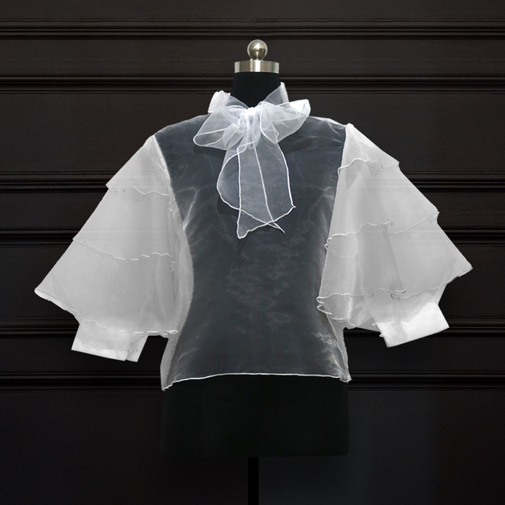 Organza autumn Casual tops perspective bow shirt for women