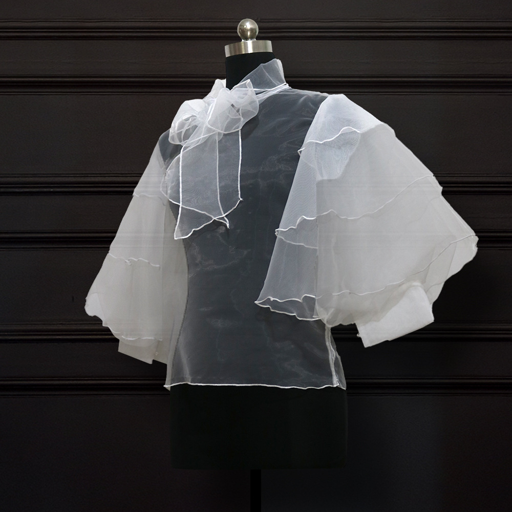 Organza autumn Casual tops perspective bow shirt for women