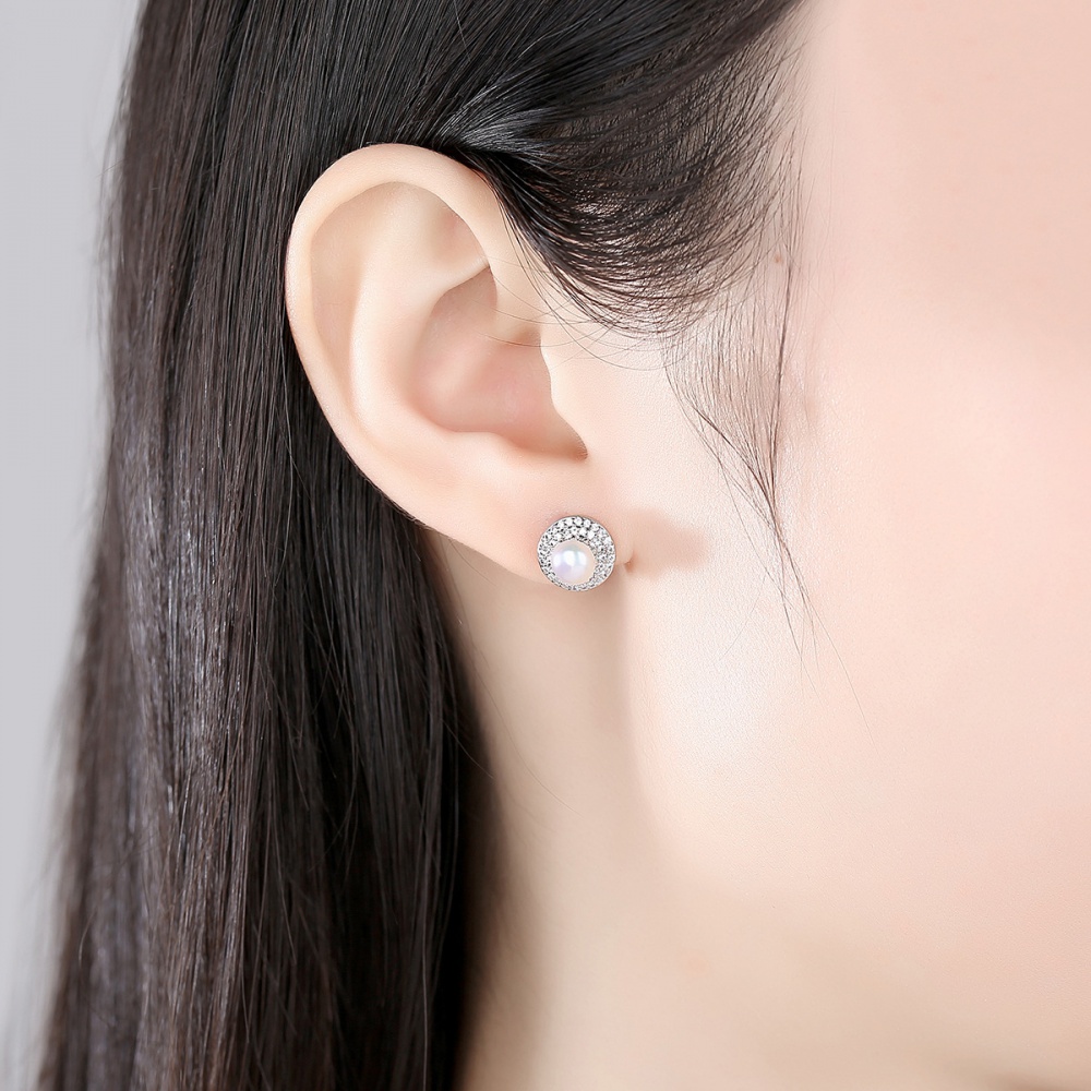 Zircon pearl stud earrings Korean style simple earrings