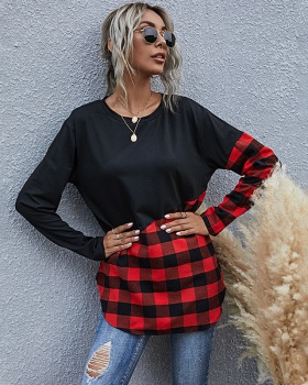 Plaid Casual autumn and winter T-shirt for women