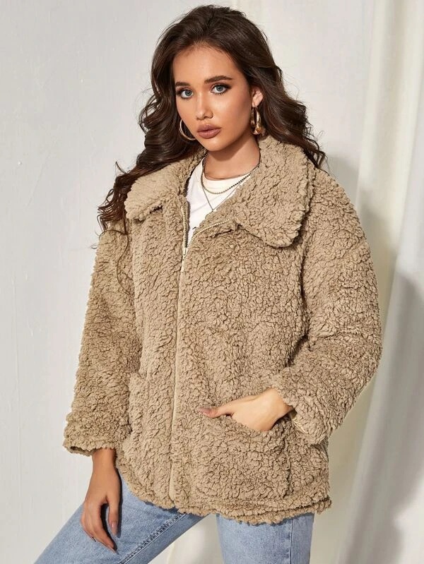 Imitation lamb's wool winter overcoat short fur coat for women