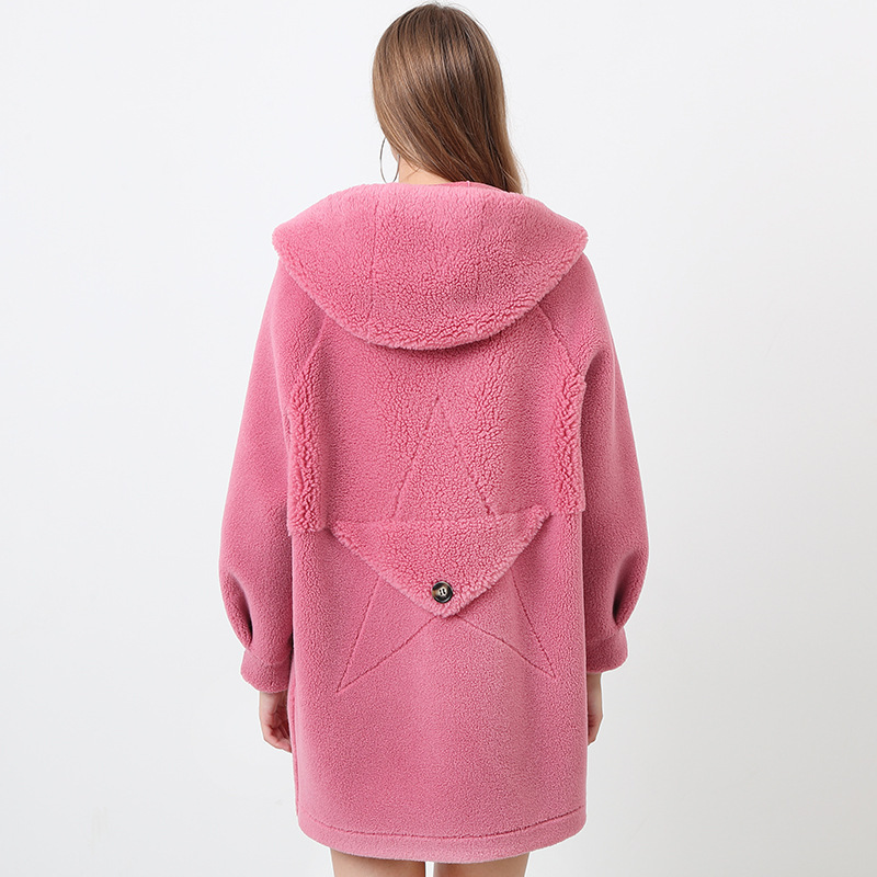 European style long coat mink hooded overcoat